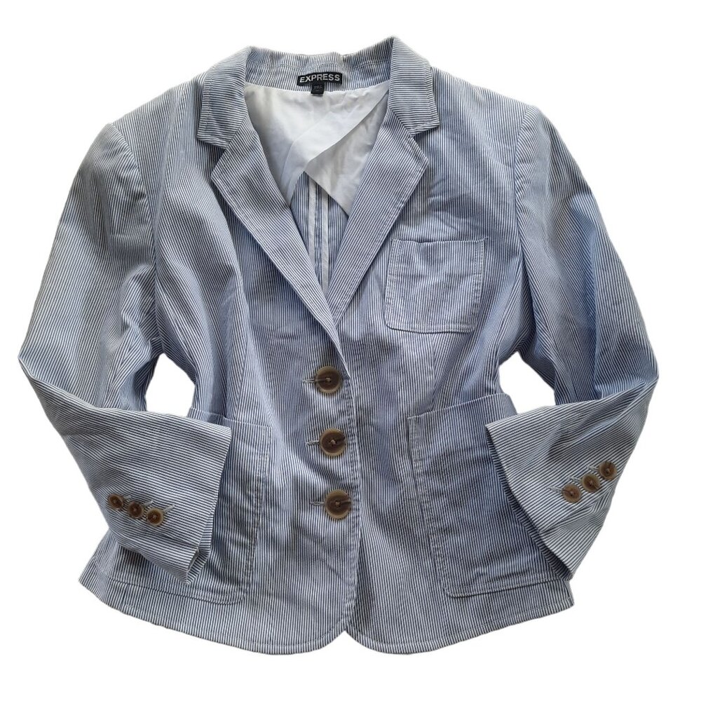 EXPRESS Cotton Cropped Striped 3 button Closure Blazer